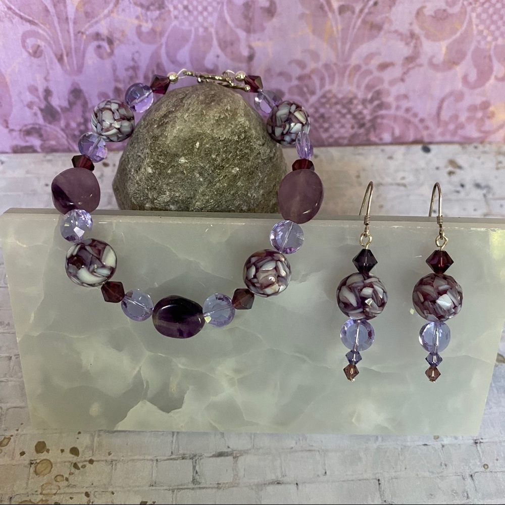 Amethyst Swarovski 925 Bracelet & Earring Set